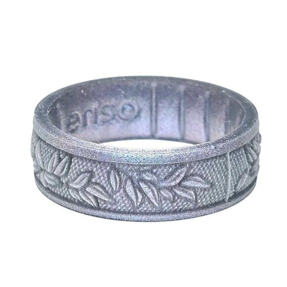 Enso Rings Jewelry - Enso Rings Etched Signature Silicone Ring - Laurel - Icy Silver - Size 5